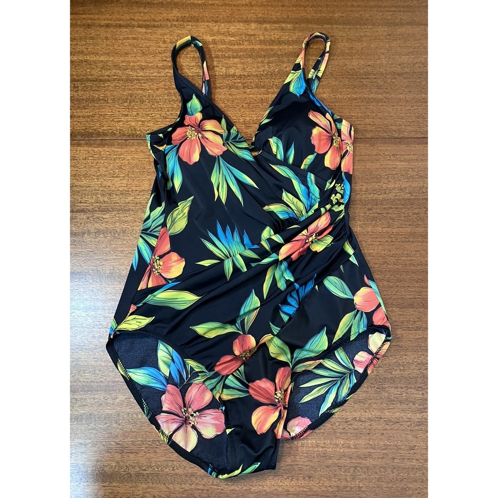 Miraclesuit Oceanus Sanibel One Piece Swimsuit US 16‎ Tummy Control Hibiscus